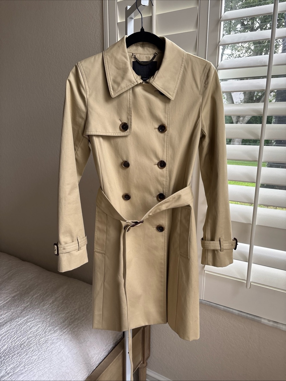 J CREW Icon Trench Coat Belted Womens Size 4 Beige Cotton Double Breasted